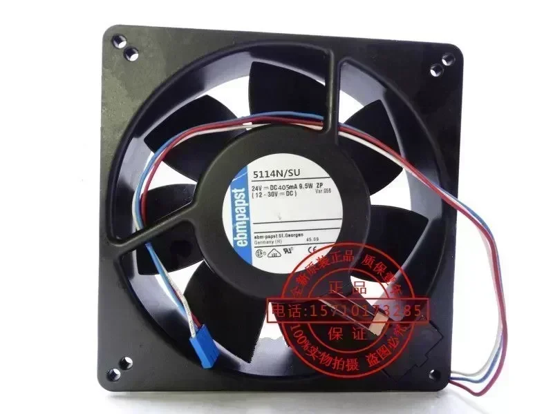Original ebmpapst 5114N/SU 24V 9.5W three-wire all-metal high temperature fan