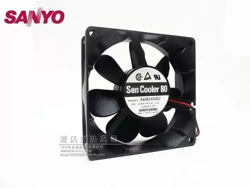 SANYO new 8025 8CM drive axial fan 24V 0.1A 9A0824S402 double ball 80*80*25mm
