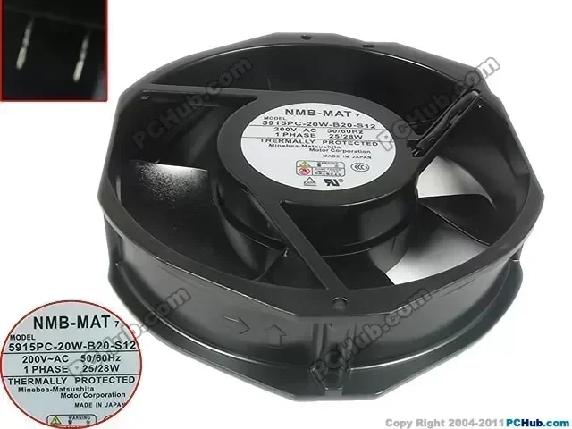 NMB-MAT 5915PC-20W-B20 S12 AC 200V 28W 172X150X38mm Server Round Fan