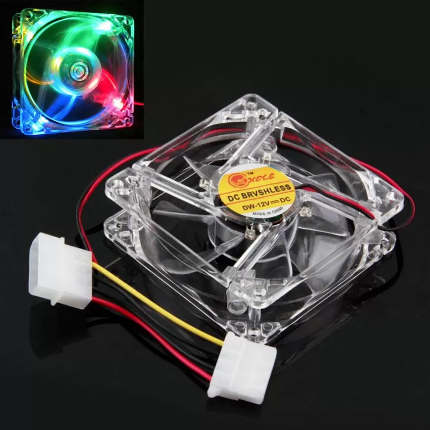 Binmer Good Sale Colorful Quad 4-LED Light Neon Clear 80mm PC Computer Case Cooling Fan Mod Aug 9