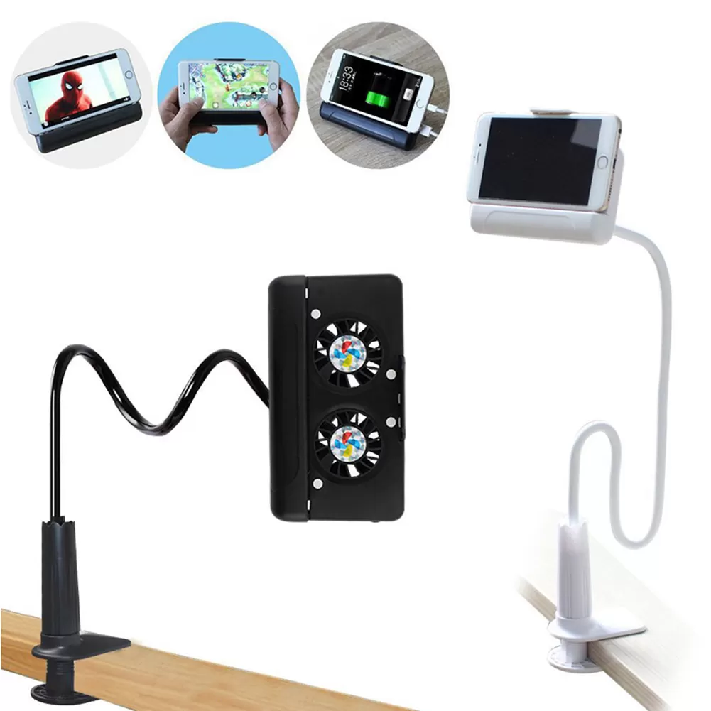 4 in 1 Portable Cell Phone Cooler Cooling + Power Bank + Double Stand + Gooseneck Stand for Game Movie QJY99