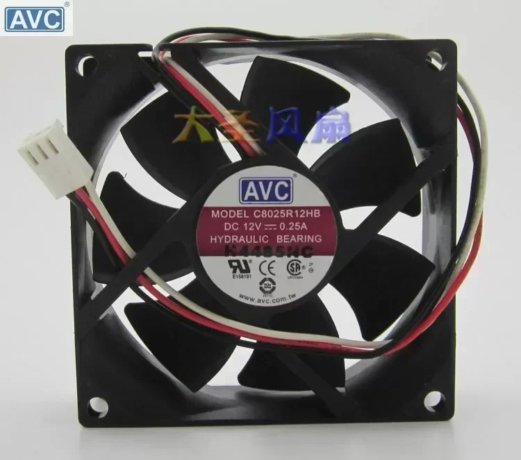 Original AVC C8025R12HB 8025 80mm DC 12V 0.25A chassis cooling fan motherboard 3P plug