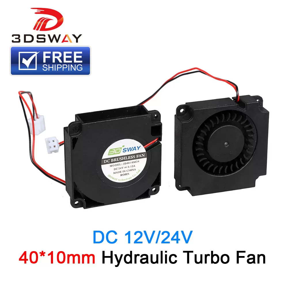 3DSWAY 3D Printer Fan 12V 24V 40*10mm Hydraulic Bearing Blow Radial Cooling Fan Turbo Fan with XH2.54-2P Wire for 3D Printer Kit