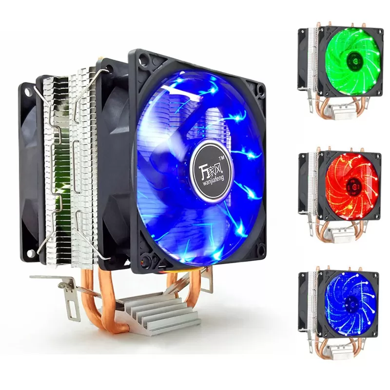 LED 2 Heat Pipe Quiet CPU Cooler Heatsink Dual Fan For LGA 1155 775 1156 AMD 12V Dual CPU Cooler Quiet Powerful Fan For AMD
