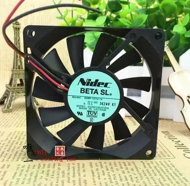 Original Authentic NIDEC D08R-12TM14 8015 80x80x15mm 8cm DC 12V 0.13A 2 Wire Cooling Fan