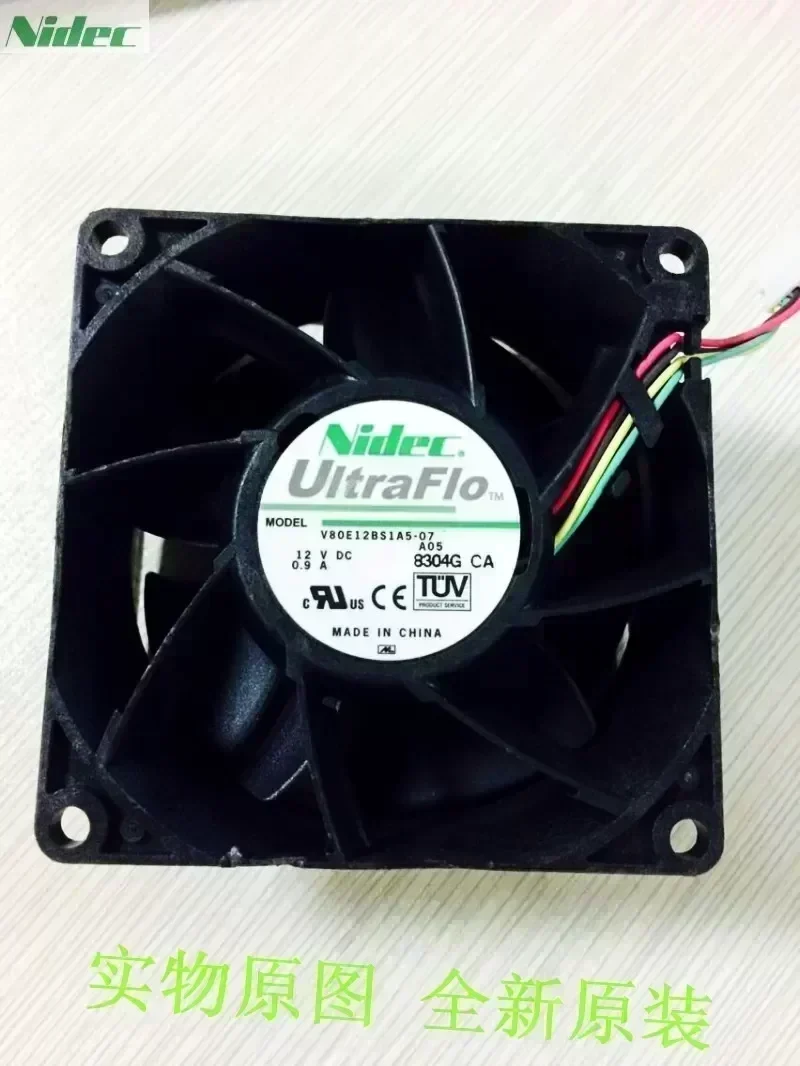 Original NIDEC V80E12BS1A5-07 12V 0.9A 8CM 8038 4 wire fan