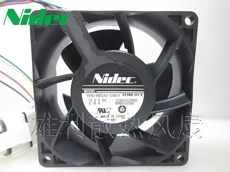 Nidec 8cm V80E14MS2A3-57A611 8038 13.6V 0.16A 4wire Cooling Fan V80E14MS2A3-57