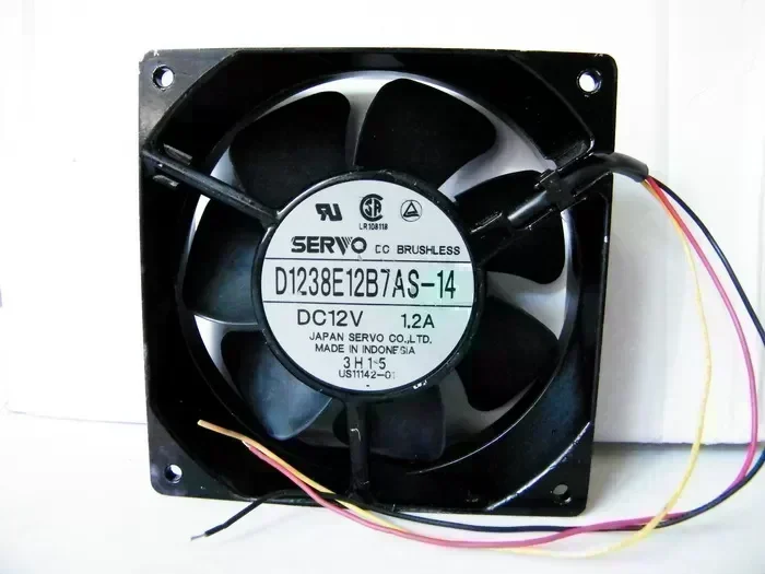 Original SERVO 12038 12V 1.2A D1238E12B7AS-14 12 * 12 * 3.8CM three-wire metal frame large air volume fan