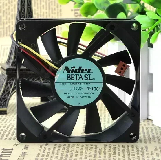 The original Nidec D08R-12TH 01A 12V 0.17A 8CM 80*80*15 three lines radiating fan