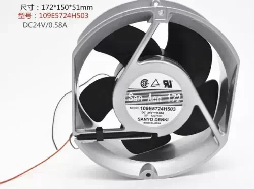 SANYO 109E5724H503 Aluminum frame Double ball fan DC24V 0.58A 172*150*51MM 2pin