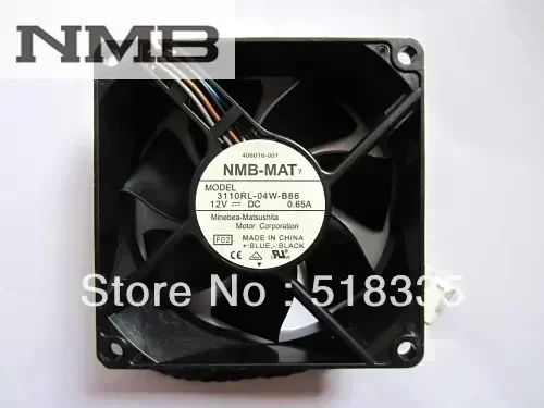 NMB 3110RL-04W-B86 fan 8025 12V 0.65A 406016-001 server inverter cooling fan
