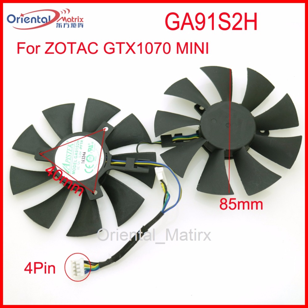 Free Shipping 2pcs/Lot GA91S2H 12V 0.35A 40*40*40mm 4Pin 85mm VGA Fan For ZOTAC GTX1070 MINI Graphics Card Cooler Cooling Fan