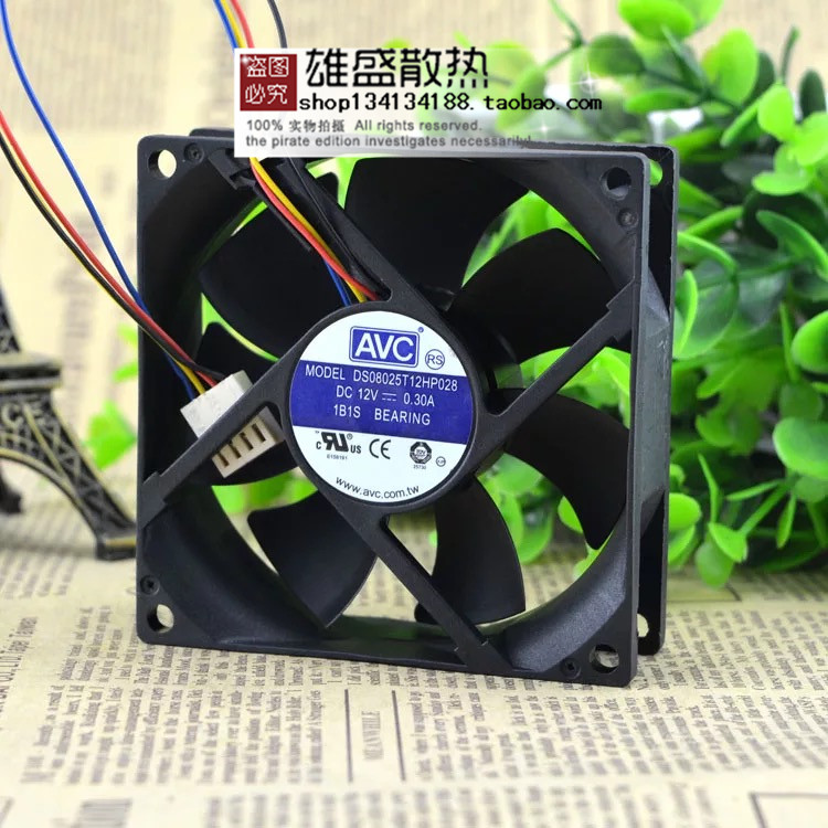 Free shipping original AVC 8025 8CM DS08025T12HP028 0.30A 80 * 80 * 25mm 4 wire ball fan thermostat mute