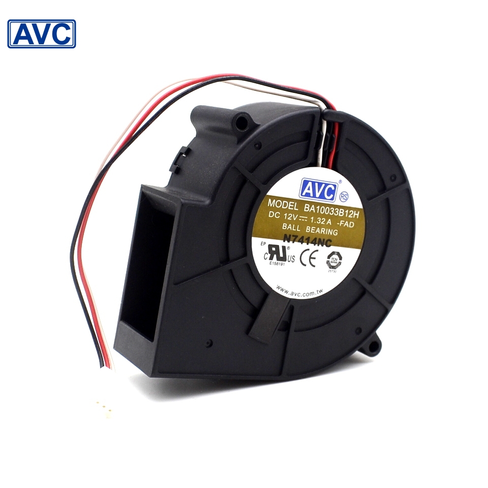 Free shipping original AVC 9733 DC 12V 1.32A BA10033B12H 3 wire turbine cooling fan blower