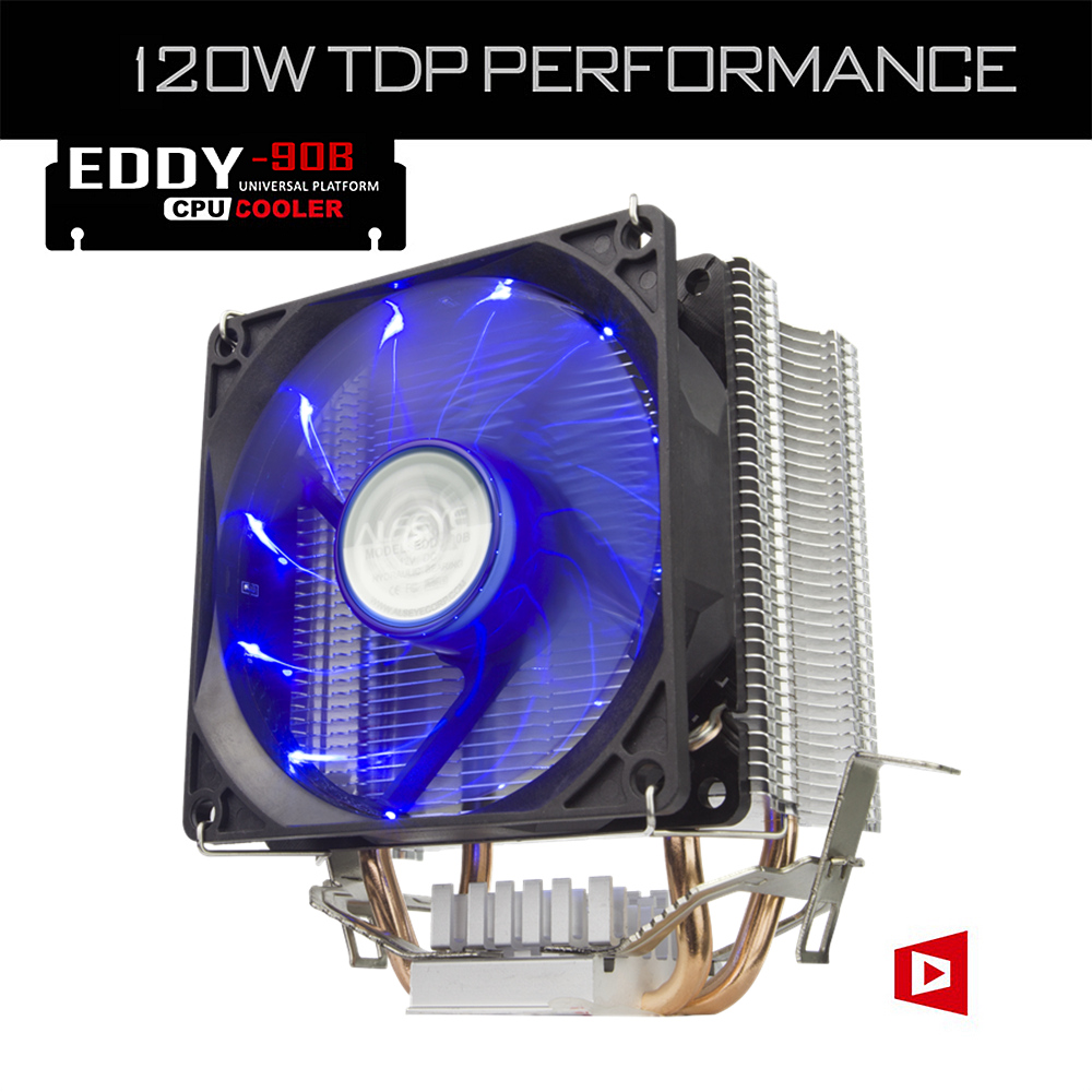 ALSEYE 2 Heatpipes CPU Cooler 90mm Fan TDP 120W Processor Cooler Blue LED CPU Fan for LGA 775/115x/1366 / AM2+/ AM3+/AM4