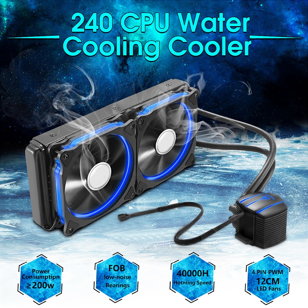 Aluminium CPU Water Cooler Radiator 240 Processor Double PWM 120mm LED Cooling Fan Liquid Water Cooling Cooler PC Case Desktop