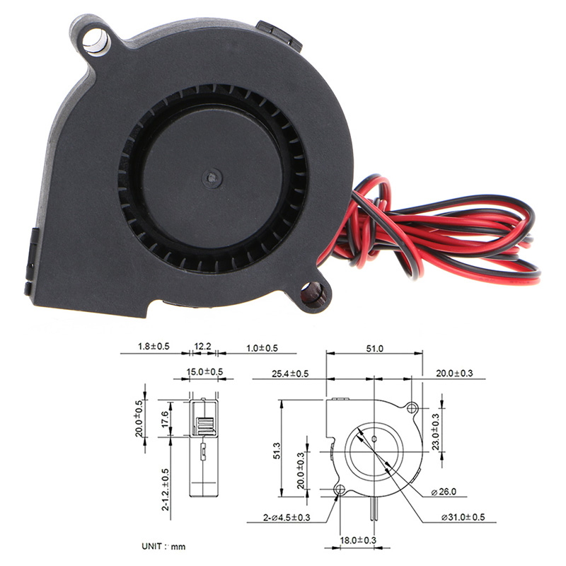 1Pc Blow Radial Cooling Fan 12V DC 50mm Hotend Extruder For RepRap 3D Printer D14