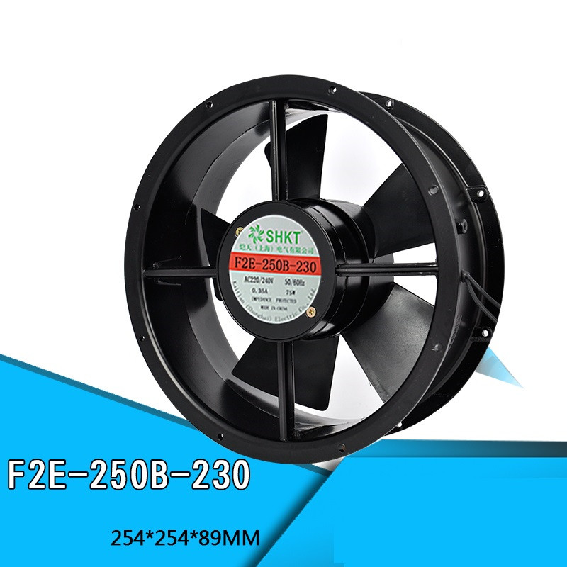 F2E-250B-230 220V Axial Fan Cabinet Cooling Fan 254*254*89mm 75W 0.3A Double Ball Bearing Pure Copper Motor Full Metal Blower