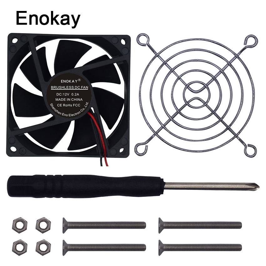 2pcs/lot Enokay DC 12V 24V 2Pin 8025S 80*80*25 80mm Ventilating Axial Motor Cooling Fan with Grille