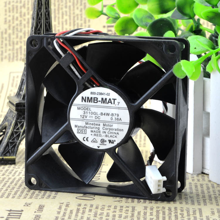 NMB 1608KL-04W-B79 LB2 DC 12V 0.25A Server Cooling Fan Server Square Fan 3-wire 40x40x20mm