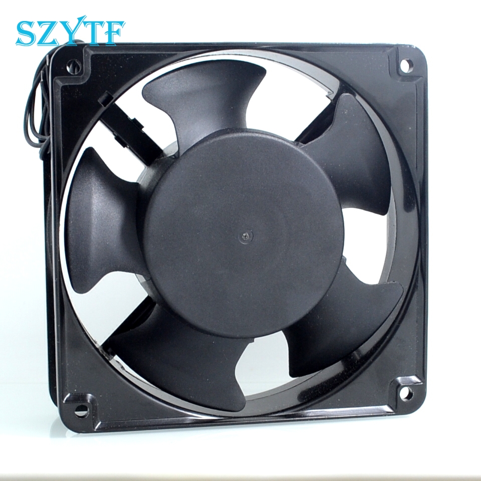 Black 120x120x25mm 2 Wire 0.1A AC Axial 220 240V Metal Industrial Cooler Cooling Fan