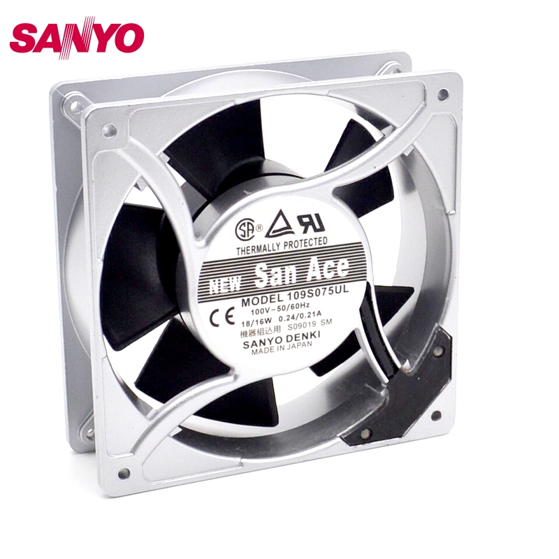 SANYO New 12038 100V 115V 109S075UL 18W 0.24A low noice fan 120*120*38mm