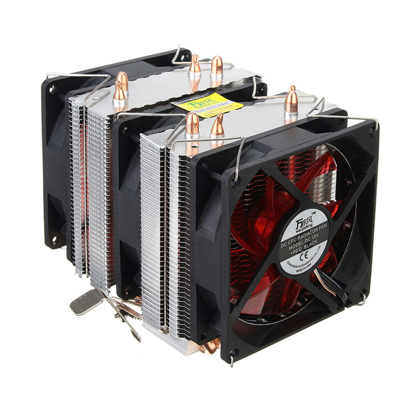 Three CPU Cooler Fan 4 Copper Pipe Cooling Fan Red LED Aluminum Heatsink for Intel LGA775 / 1156/1155 AMD AM2 / AM2 + / AM3 ED