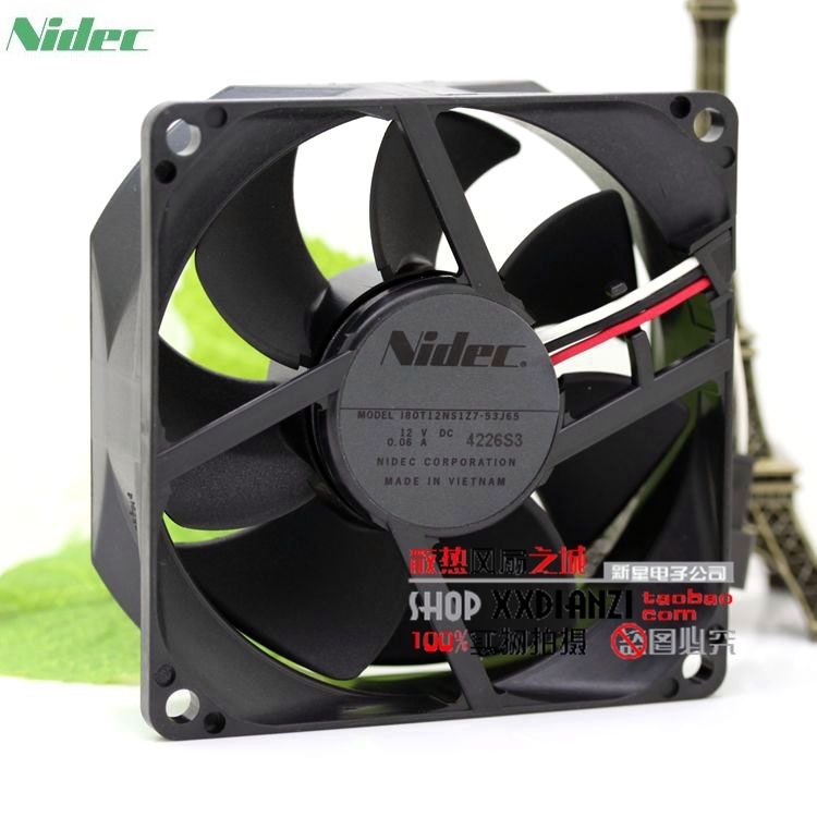 original NIDEC I80T12NS1Z7-53J65 8CM 12V 0.06A three-wire chassis power ultra-quiet fan