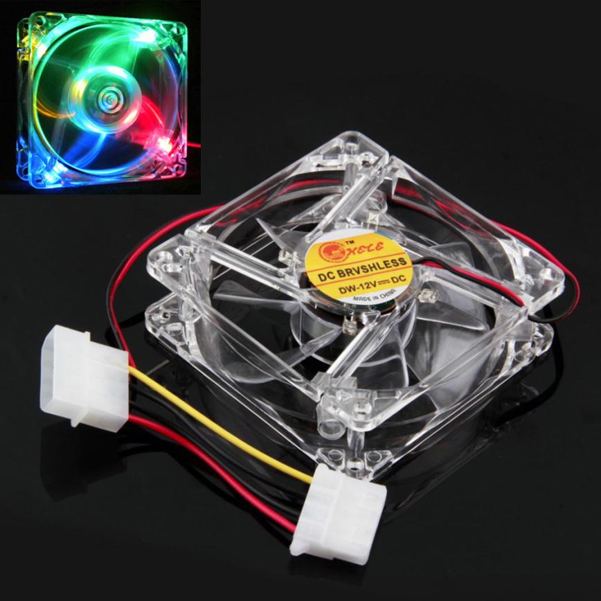 Binmer Good Sale Colorful Quad 4-LED Light Neon Clear 80mm PC Computer Case Cooling Fan Mod Aug 9