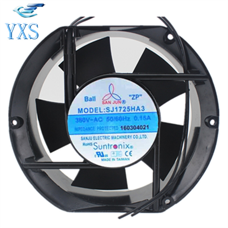SJ1725HA3 AC 380V 0.15A 50/60HZ 38W/53W 3000RPM 17251 17CM 172*150*51mm 2 Wires Ball Bearing Industrial Cooling Fan