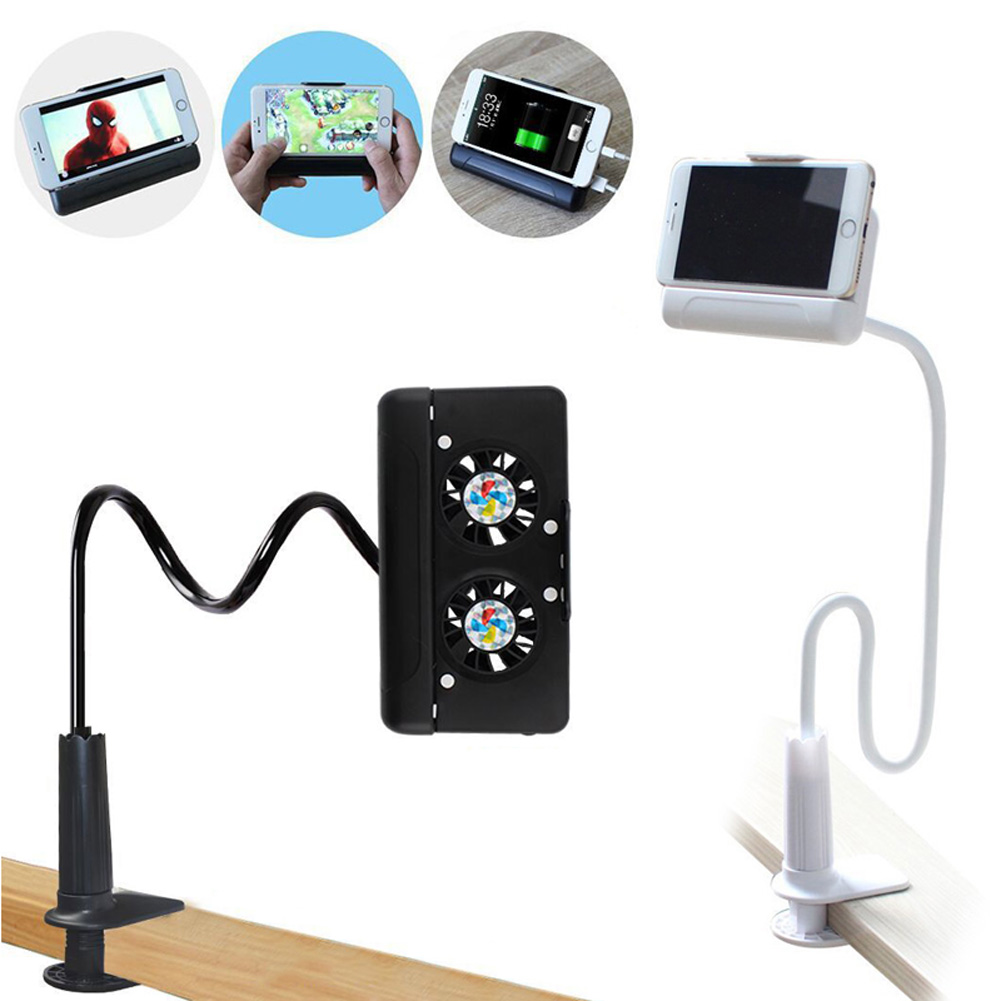 4 in 1 Portable Cell Phone Cooler Cooling + Power Bank + Double Stand + Gooseneck Stand for Game Movie QJY99