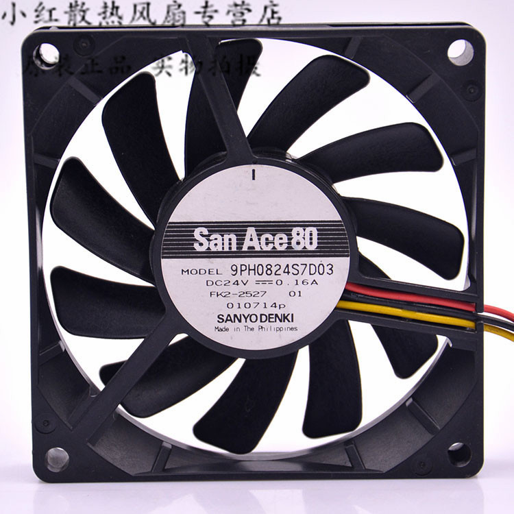SANYO orginal cooling fan 9PH0824S7D03 8015 24v 0.16A 8CM 3-line 30 pcs/lot