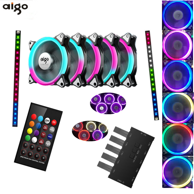 Aigo C5 RGB Adjust LED 120mm Quiet+IR Remote New computer Cooler Cooling RGB Case Fan For CPU 5pcs Computer Case PC Cooling Fan