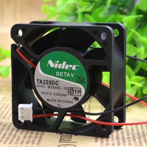 Original NIDEC TA225DC M33455-16 DC 12V 0.22A 60*60*25 2 Lines Double Ball Bearing Cooling Fan