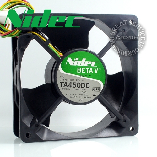 Nidec New TA450DC B34262-34 12V 0.8A 12038 12cm large air flow cooling fan for NIDEC 120*120*38mm