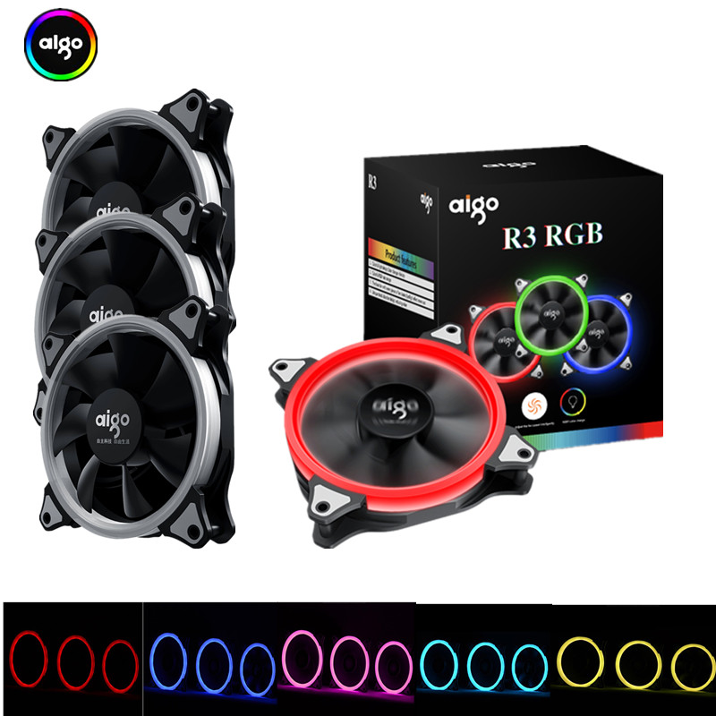 Aigo aurora r3 120mm rgb adjustable colour halo fan 12v led desktop pc computer cpu cooling cooler silent case fan controller