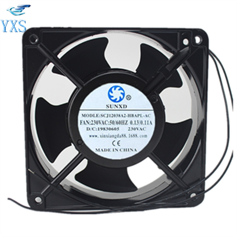 SCJ12038A2-HBAPL-AC AC 230V 50/60HZ 0.13A/0.11A 12038 12CM 120*120*38mm 2 Wires Cabinet Cooling Fan