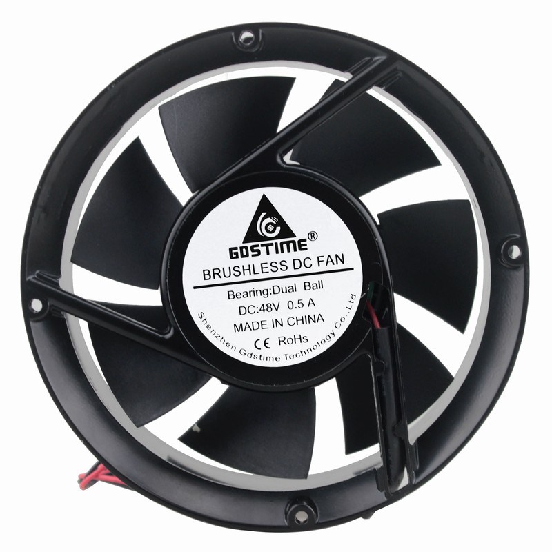 2 pcs Gdstime Tow Ball Bearing 48V 170mm x 50mm Circle Cooler Metal Case Industrial DC Cooling Fan 172mm x 51mm 2Pin 17cm 17251