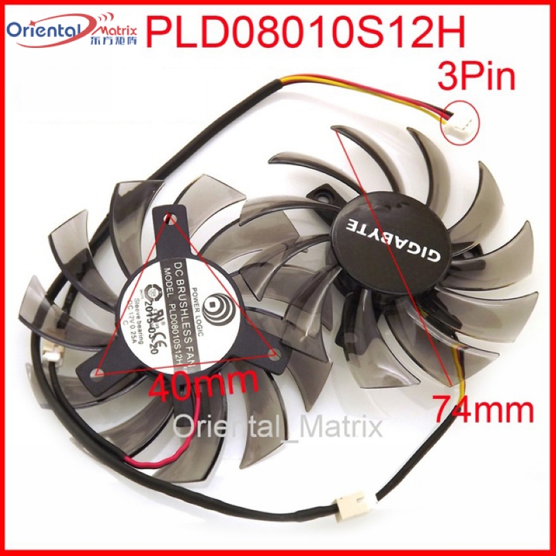 Free Shipping 2pcs/lot PLD08010S12H 3Pin 74mm DC12V 0.25A 40*40*40mm For GIGABYTE Graphics Card Cooler Cooling Fan