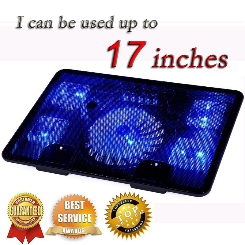 Professional external Laptop Cooler Pad 14" 15.6" 17" with 5 fans 2 USB Port slide-proof stand Notebook Cooling Fan with light