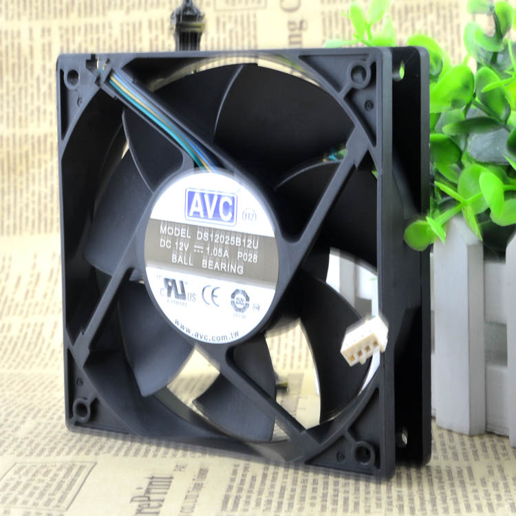 Original 12CM DS12025B12U 12025 1.05A 12V four pin PWM intelligent speed regulating fan