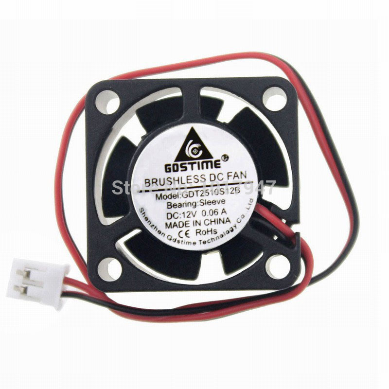 10 Pieces LOT Gdstime DC 12V 2P Mini Brushless Cooling Fan 2510S 25mm 25x25x10mm Ventilation Axial Flow Duct Cooler