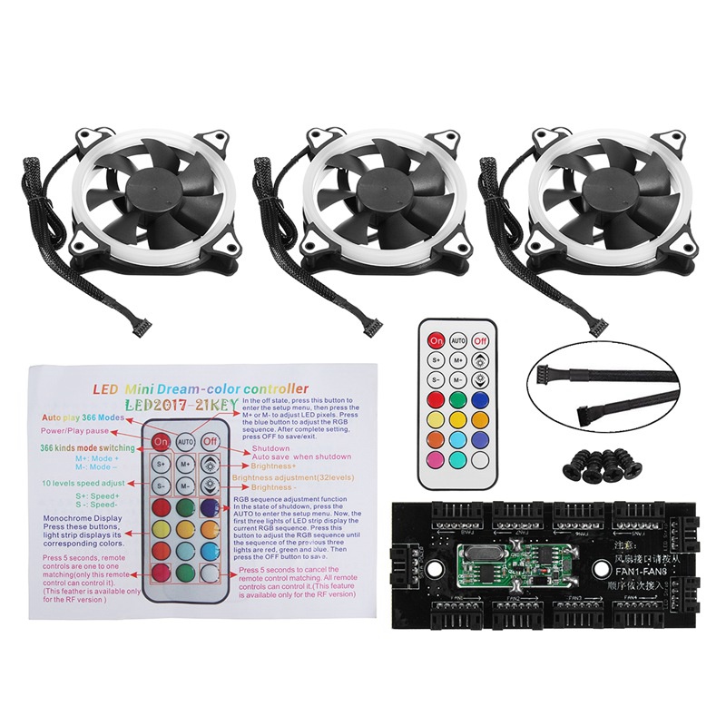 3pcs 12V 120mm Computer Case PC Cooling Fan RGB Adjustable LED Quiet + IR Remote New Silent fan Cooling Cooler Fan For CPU