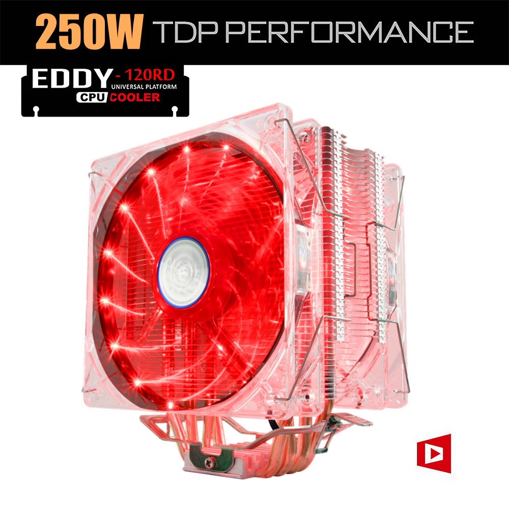 ALSEYE EDDY-120R CPU Cooler 4 Heatpipes TDP 220W Dual PWM 4pin 120mm LED Fan Radiator Cooler for LGA 775/115x/AM2/AM3/AM4