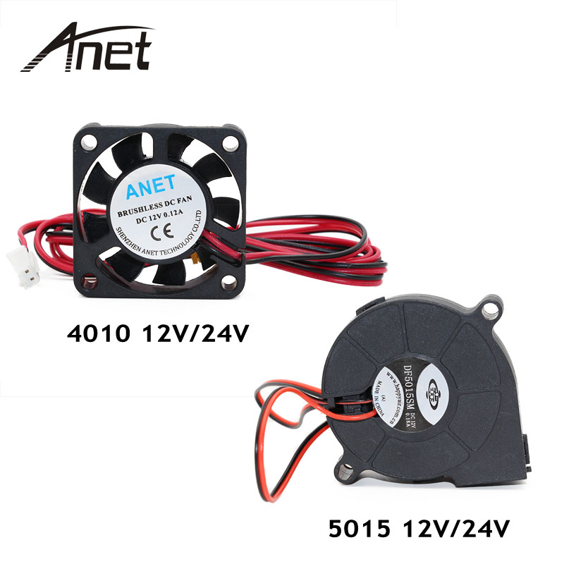 Anet A6 A8 DC Cooling Fan 5015 Turbo fan 4010 Fan 12V/24V Hot End Extruder For MakerBot RepRap UP Mendel I3 Printer