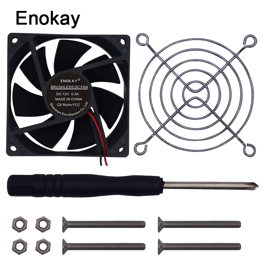 2018 Enokay 5pcs/lot pc computer fan 80mm with 5 pcs Grill 8025 8cm silent DC 12V 24V axial fan with Grille