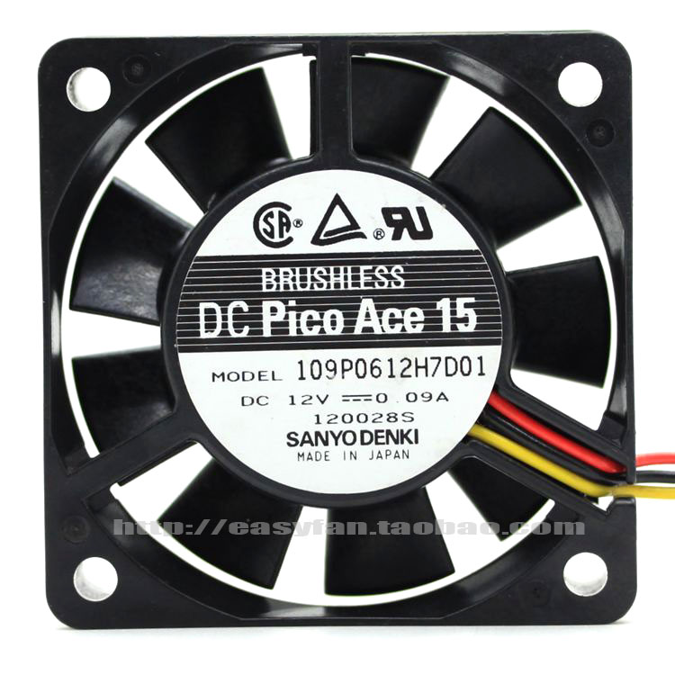 Sanyo 109P0612H7D01 DC 12V 0.09A 60x60x15mm Server Square fan