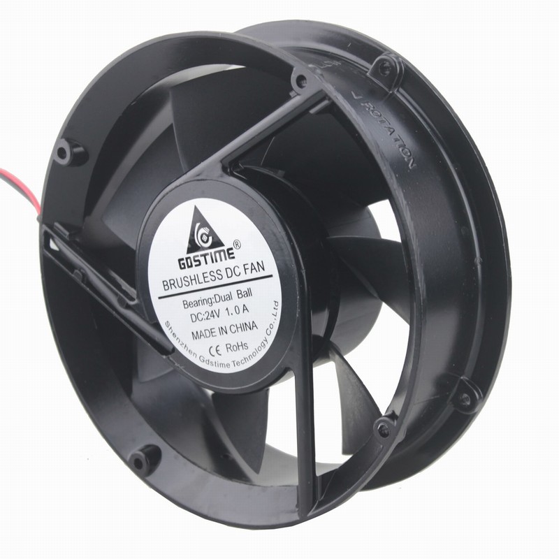 2 pcs Gdstime 170mm Metal Case DC Cooling Fan 24V 172mm x 51mm Circle Cooler Two Ball Bearing 50mm 2 Wire 17cm 172x51mm 17251