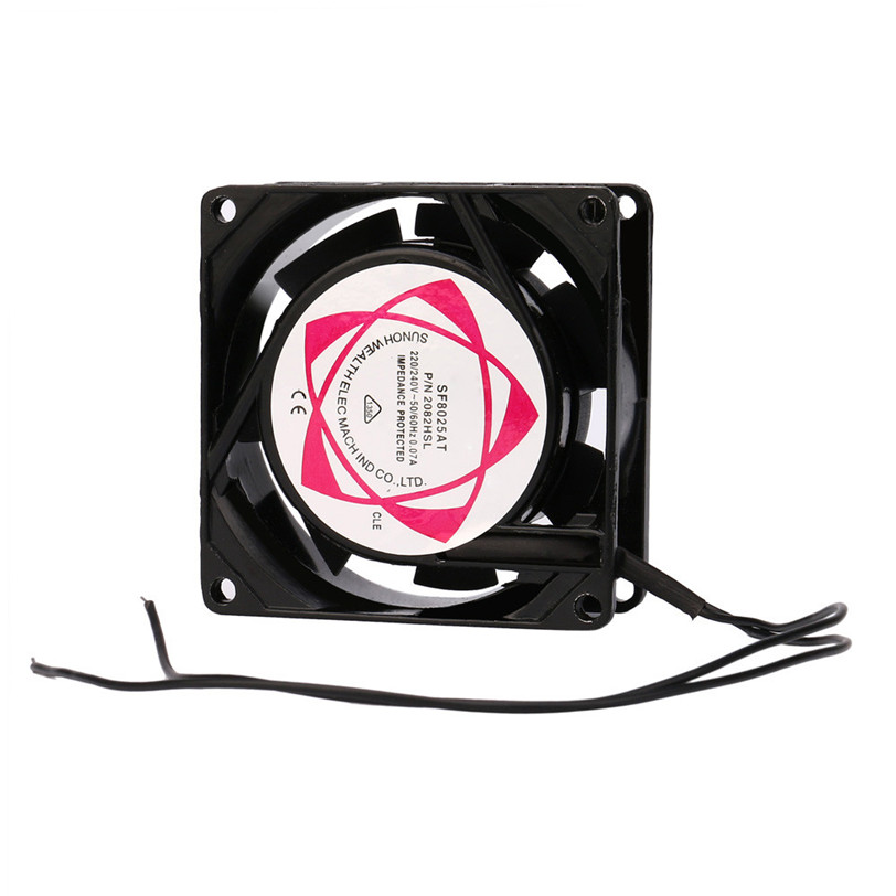 2 Wire AC 220V 240V 8cm 80mm x 80mm x 25mm Metal Brushless Cooling Professional Industrial Fan