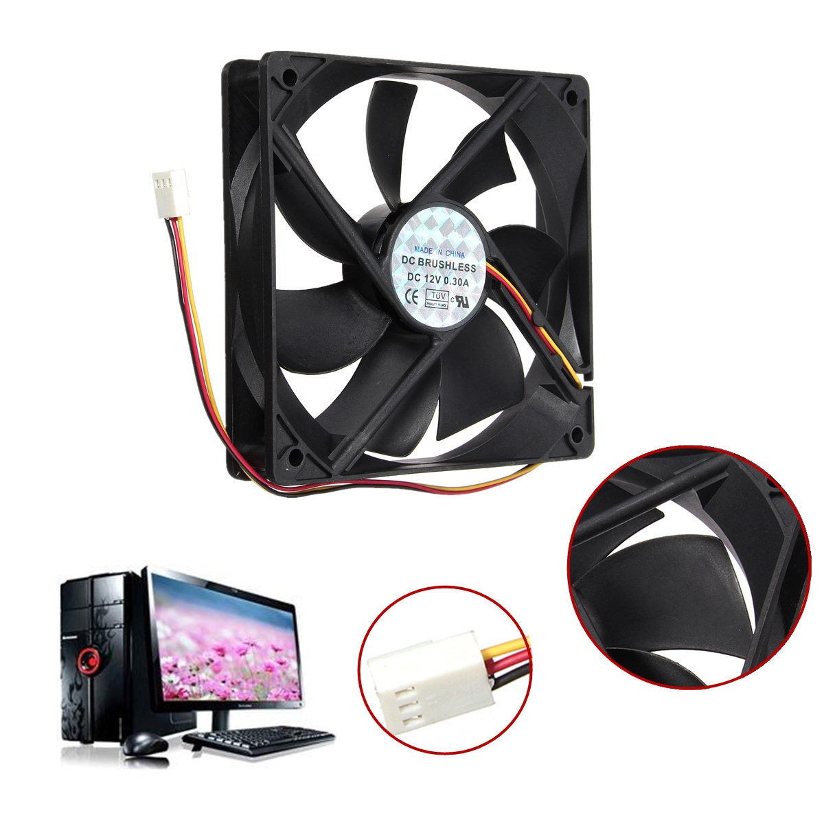 Universal 12V 3Pin Standard Silent Computer CPU Cooler Cooling Fan PC Black Heat Sink for PC Computer Desktop 120mmx120mmx25mm